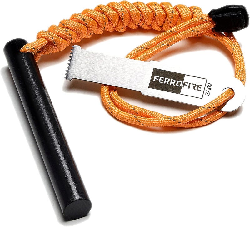 FERROFIRE FS124 مشعل نار ثقيل - قضيب فيروسيوم بسماكة 1/2 بوصة وطول 4 بوصات مع ضارب من فولاذ الكربون السبيكي ومقبض بارا كورد 550 للبقاء على قيد الحياة، التخييم، مجموعات الطوارئ - Image 1